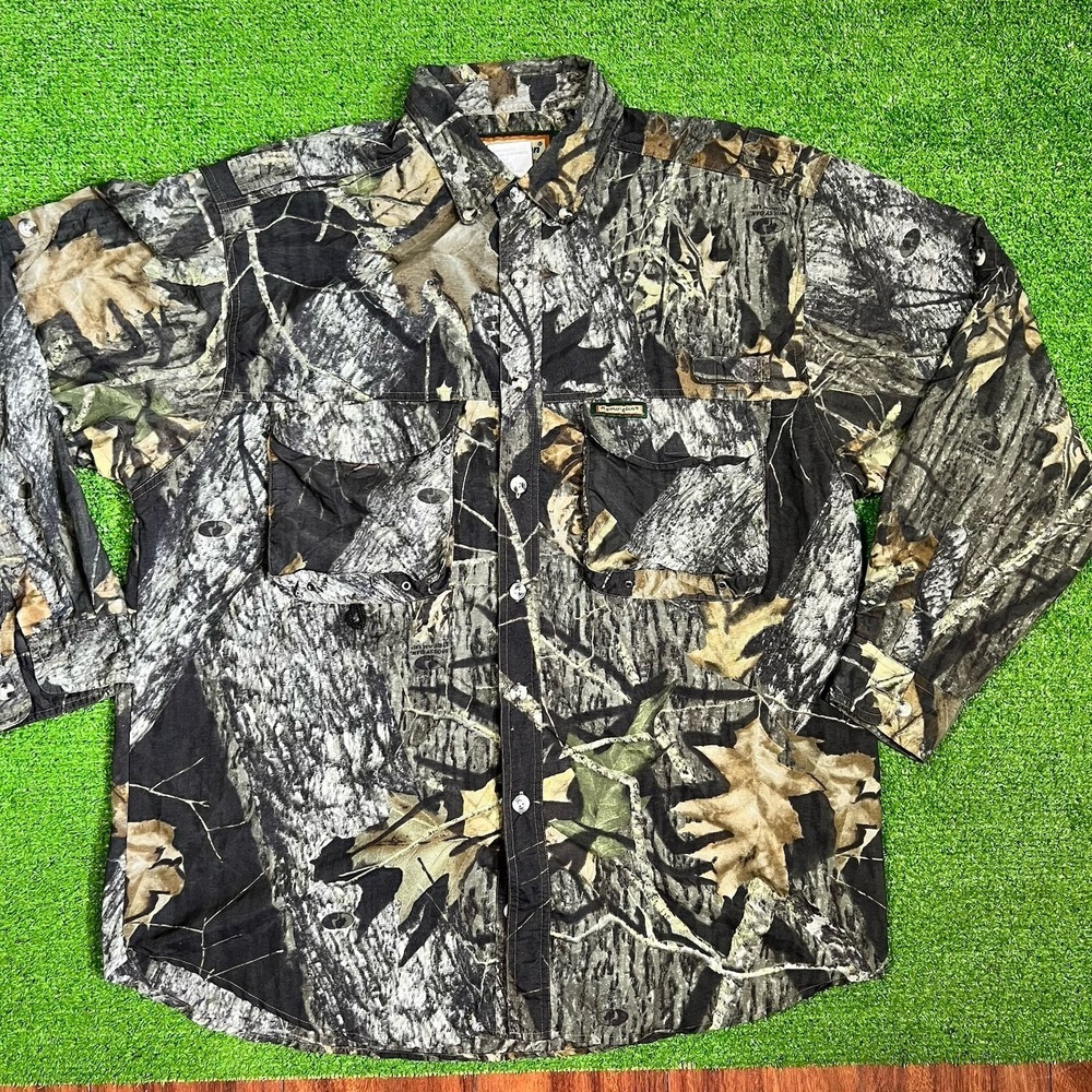 Vintage Remington Camo Shirt LG Button Down Mossy Oak 90s Long Sleeve Vented